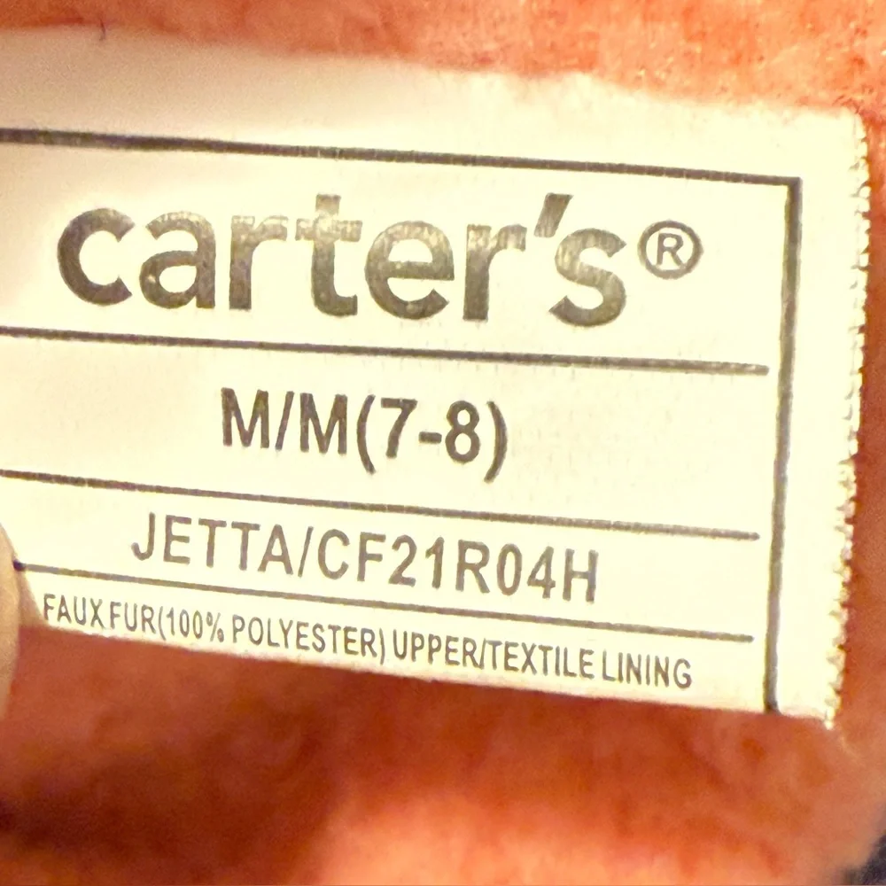 Carters Cozy Heart Pattern Kids Slipper Boots‎ Girls Size 7-8 Faux Fur